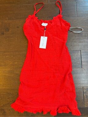 Lovers + Friends Red Smocked Ruffle Top